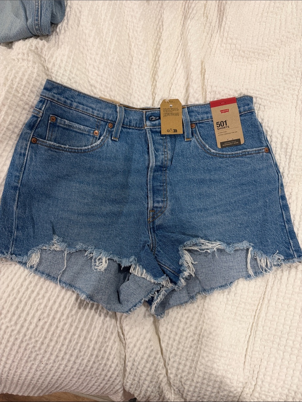 Levi's 501 High-Rise Distressed Blue Denim Jean Shorts